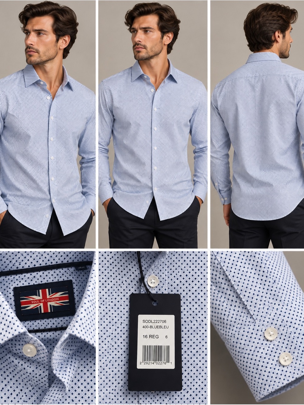 Men's Light Blue Micro Dot Dress Shirt — Classic Formal Shirt